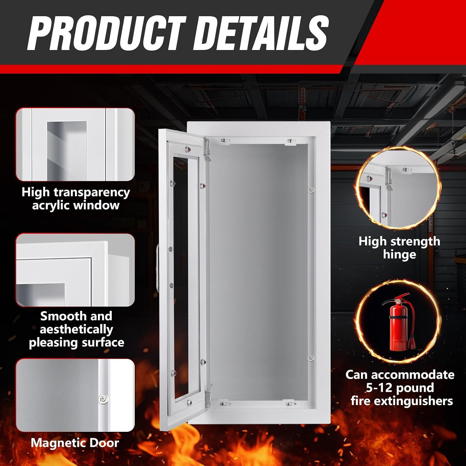 Semi Recessed Fire Extinguisher Cabinet for 5-12 Pounds Extinguisher, White Stee