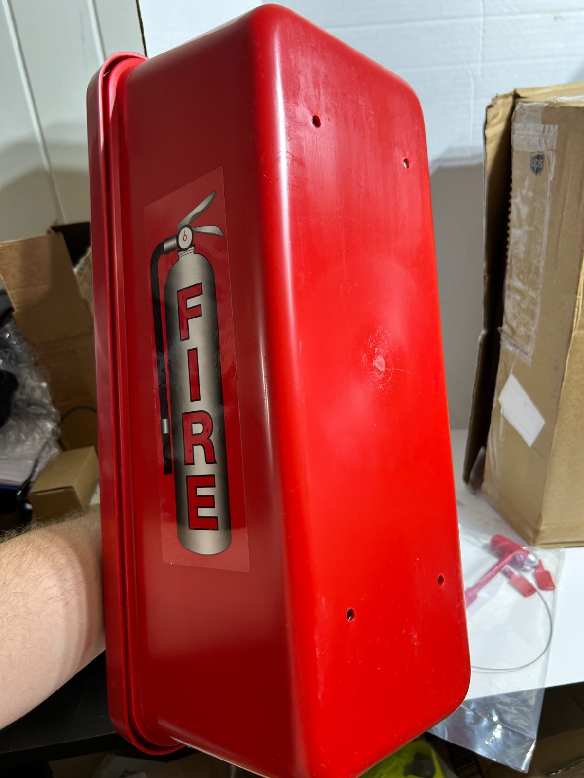 Cato 10551-H Red Plastic Chief Fire Extinguisher Cabinet for 2.5 + 5 lb + Hammer