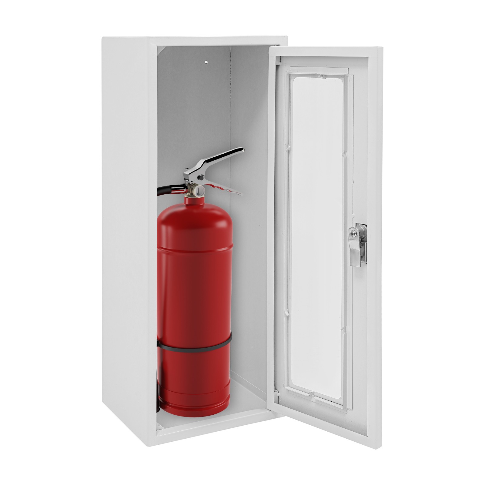 Commercial Fire Extinguisher Cabinet Steel Glass Wall Mount 66x25x20cm