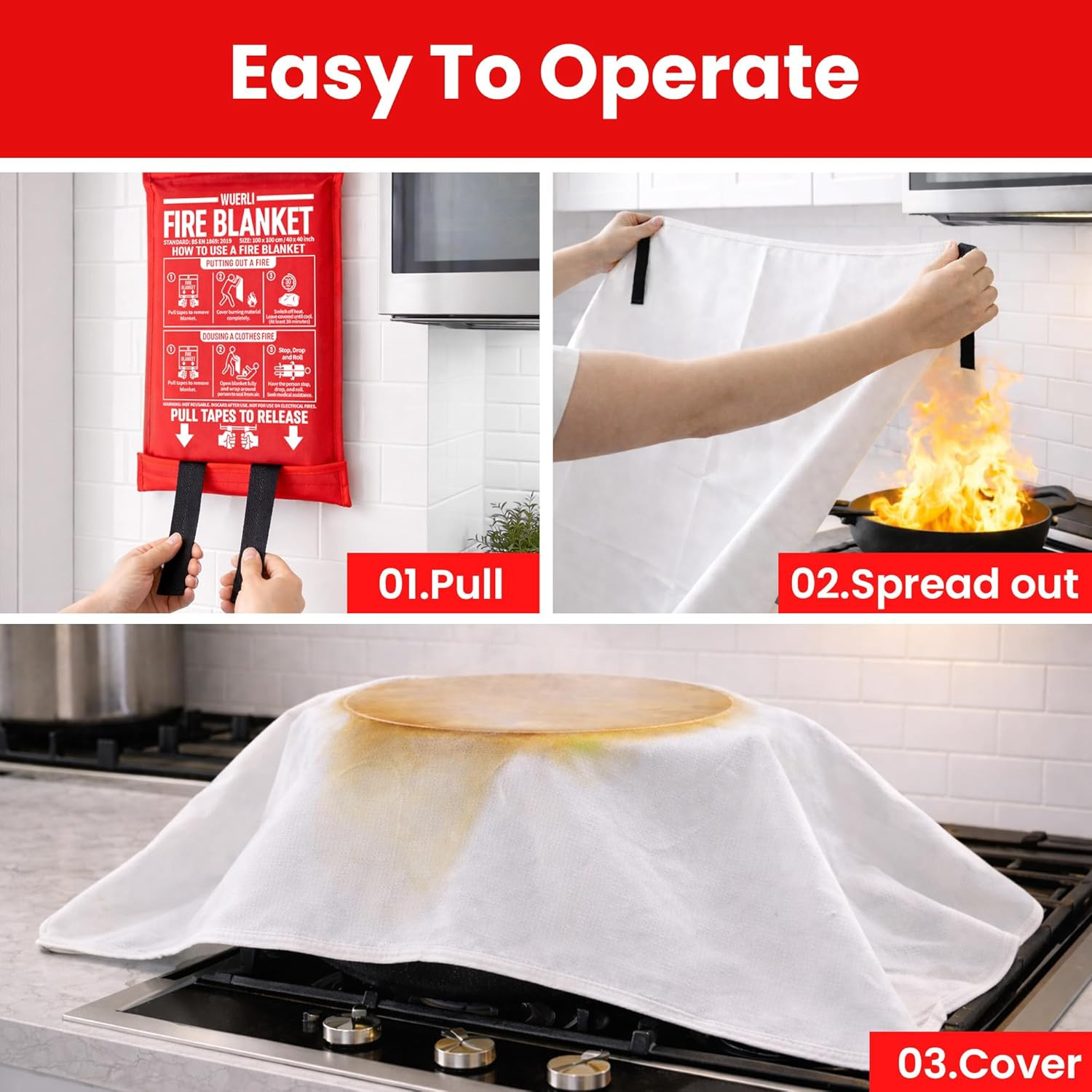 Fire Blanket for Home and Kitchen,40″ X 40″,4 Pack,Emergency Fire Blanket