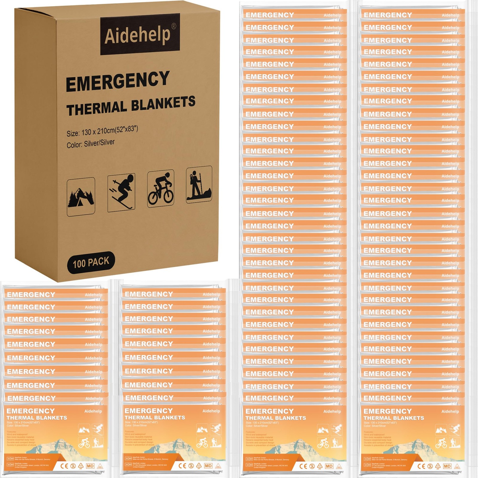 100 Pack Emergency Blankets – Mylar Thermal Space Blankets for Survival and P…