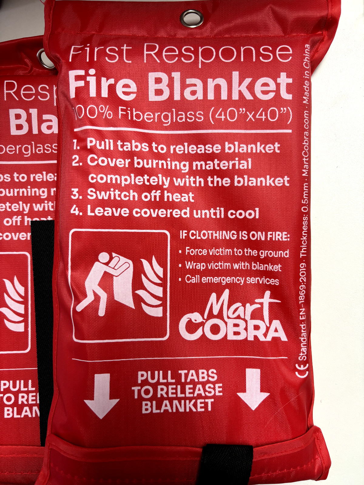 Mart Cobra Fire Blanket for Home Safety 100% Fiberglass 0.5mmThickness PACK OF 4