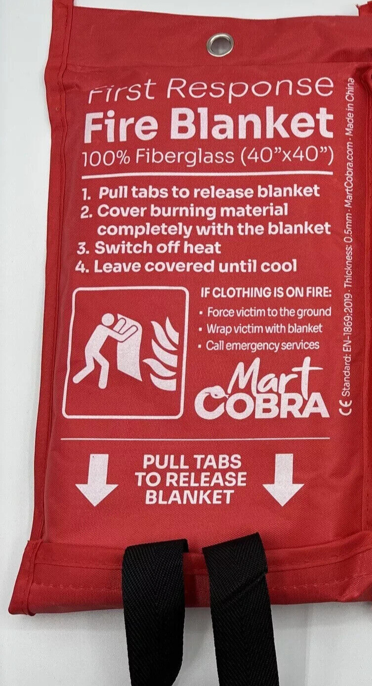 First Response Fire Blanket. Fire Protection. 100% Fiberglass. 40 x 40 Brand New