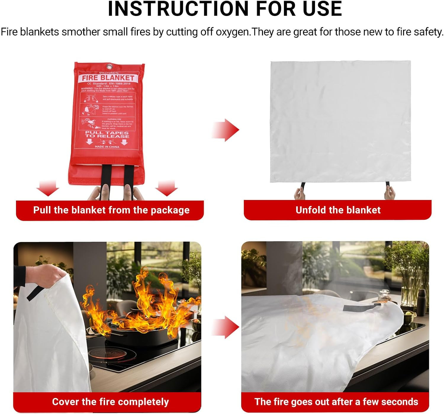 Heavy-Duty Emergency Fire Blanket, 2 Pack – Fireproof Fiberglass Blanket for Kit