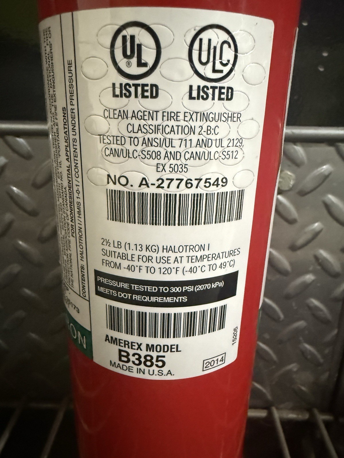 Amerex FIRE EXTINGUISHER Halotron Abc Just Like Halon