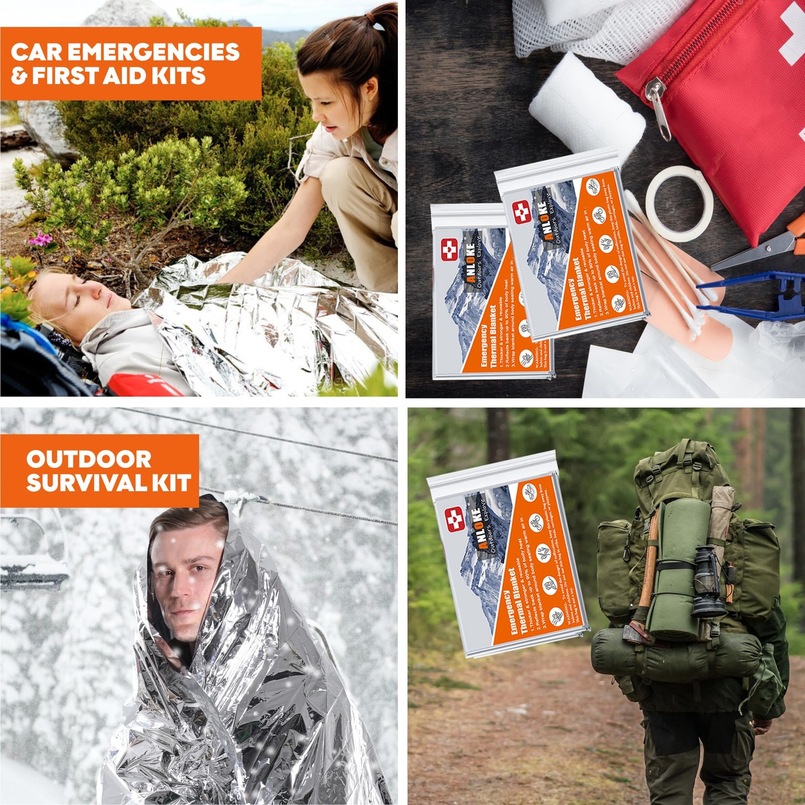 Emergency Blankets Mylar Thermal Blanket-(5 Pack) of Gigantic Space Blanket 8…