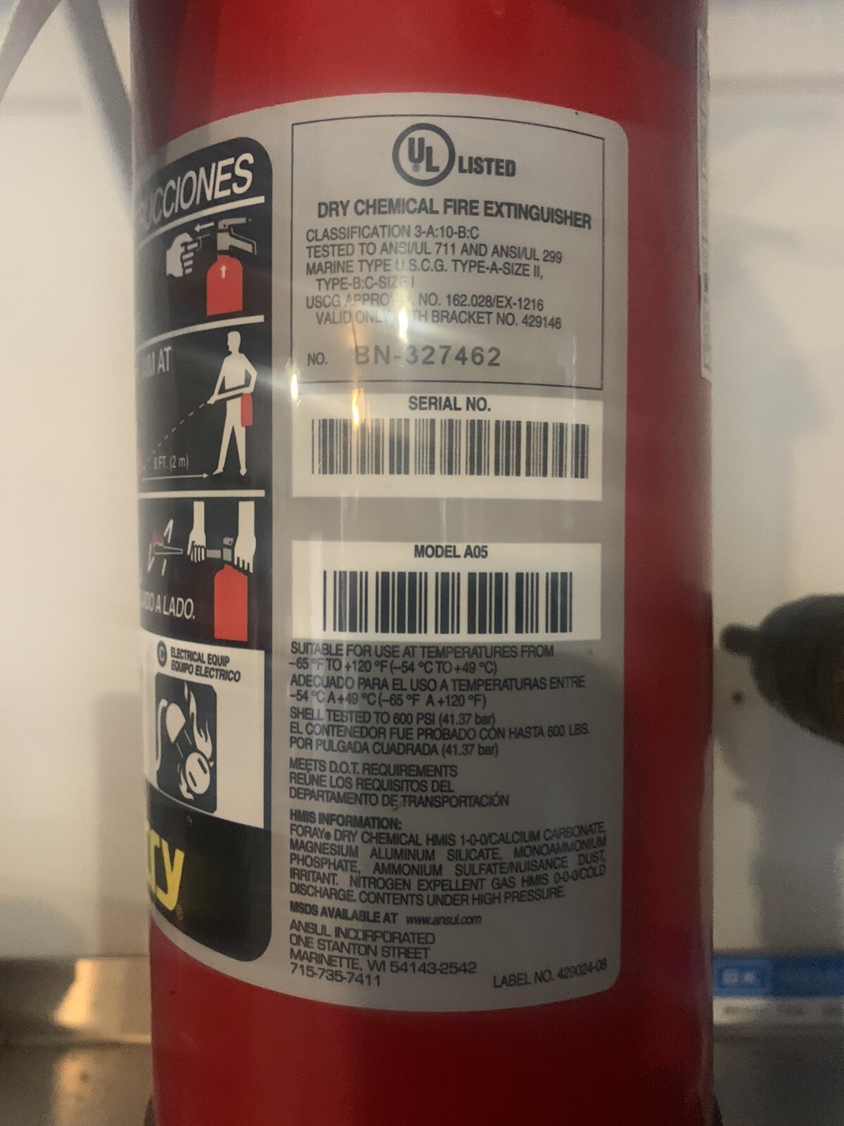 Sentry Dry Chemical Fire Extinguisher Model AO5
