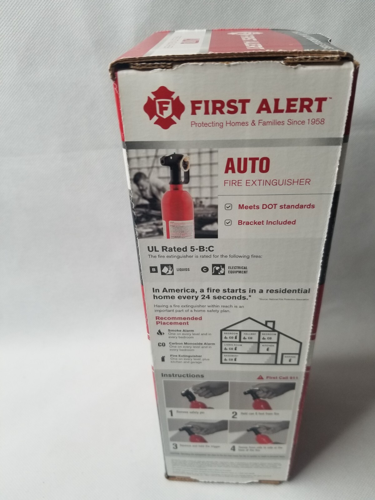 First Alert Auto5 2 lb Fire Extinguisher Compact Design W/Pull Pin US Dot HL2