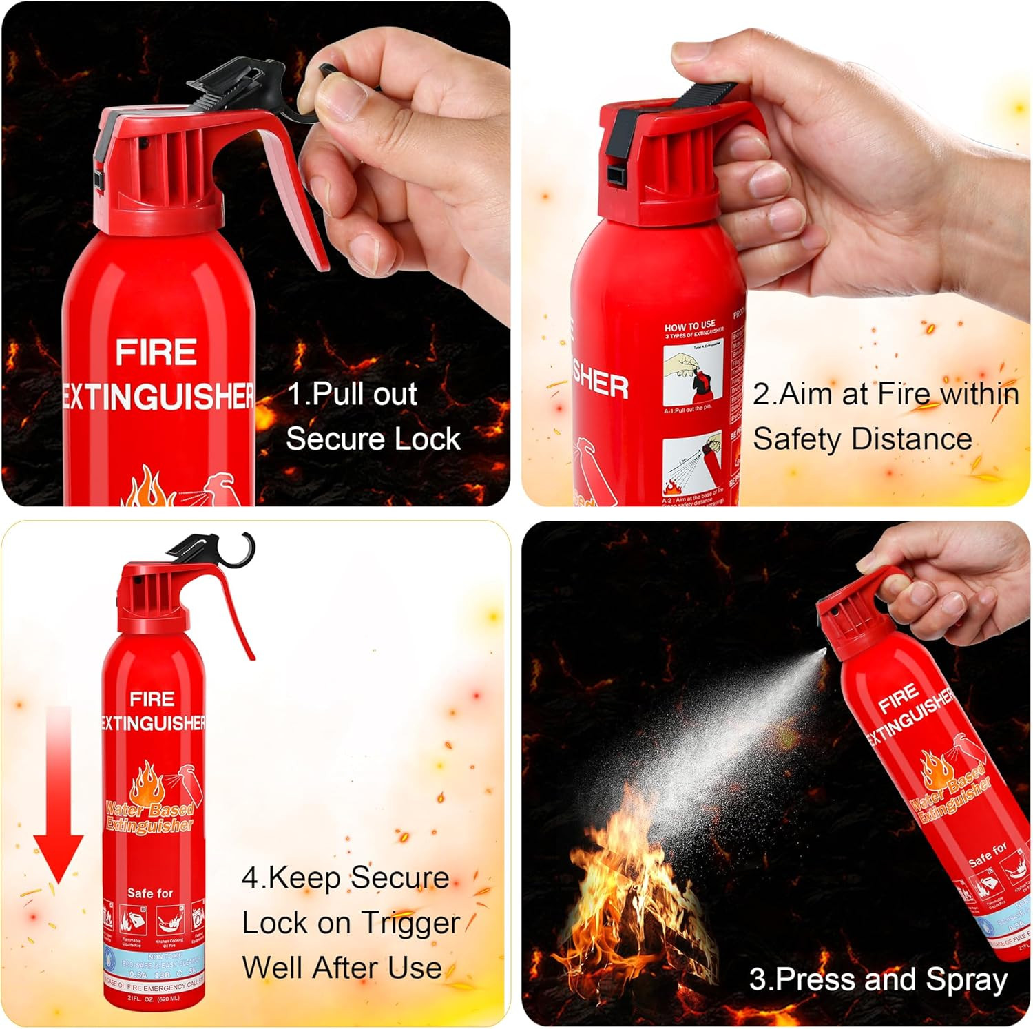 Fire Extinguisher for Home with Mount, 4 Pack Upgraded 8-In-1 Portable Fire Exti