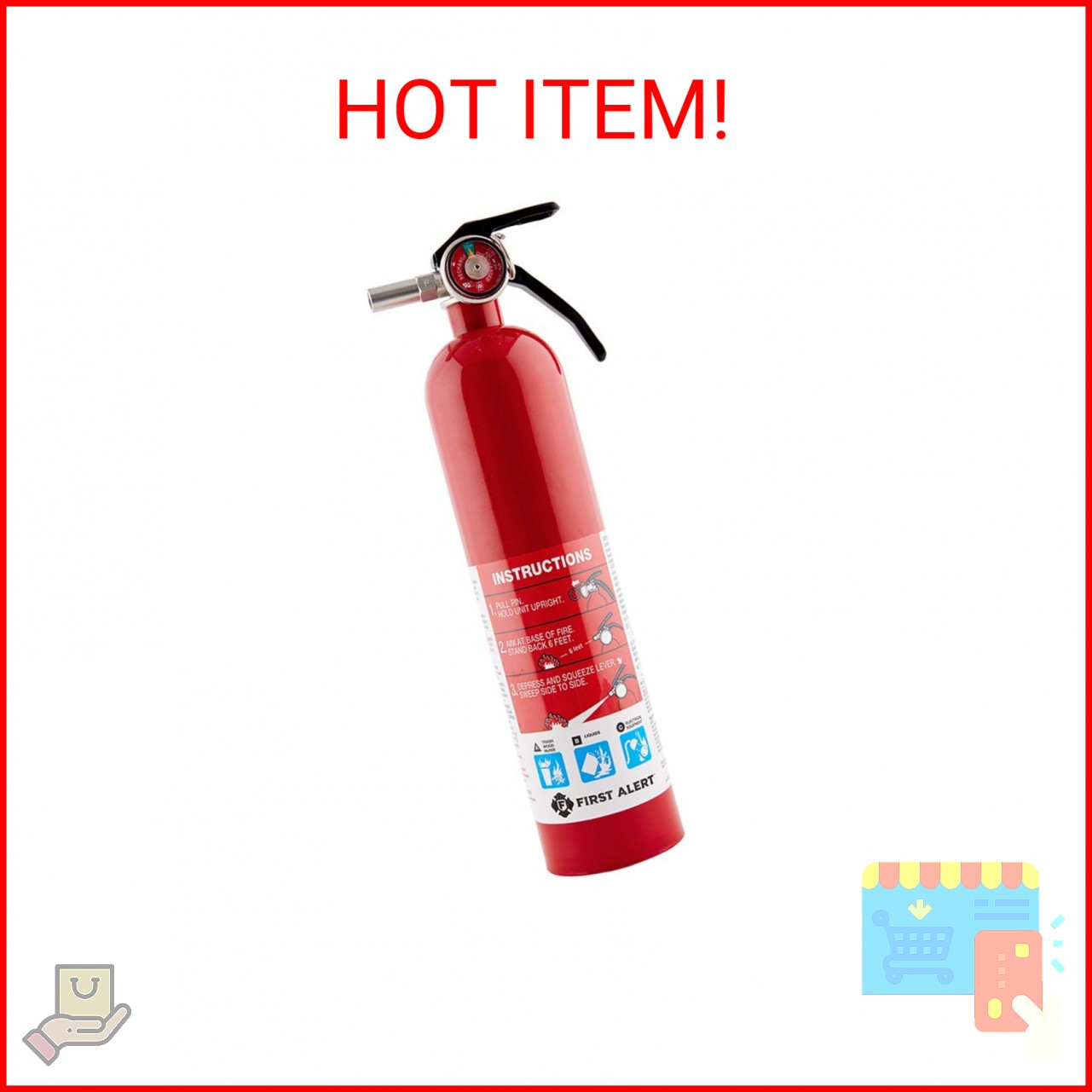 First Alert Fire Extinguisher for Home, Standard Rechargeable Compliance Unit, U