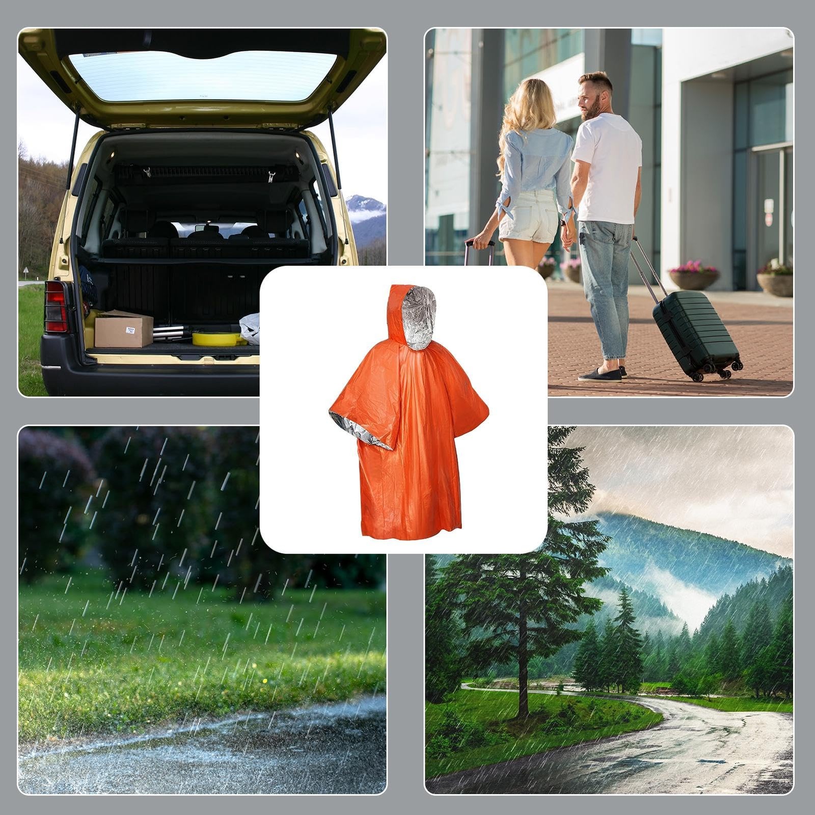 Emergency Poncho with Mylar Blanket Liner for Survival Gear, Waterproof, Wind…