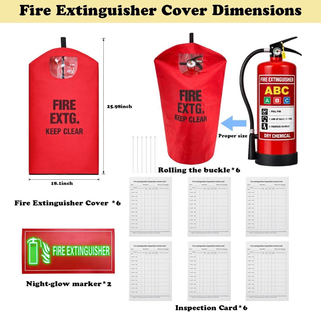 Fire Extinguisher Cover 6-Pack, Fits 13-20 Lb Units, Heavy-Duty Thick Protective