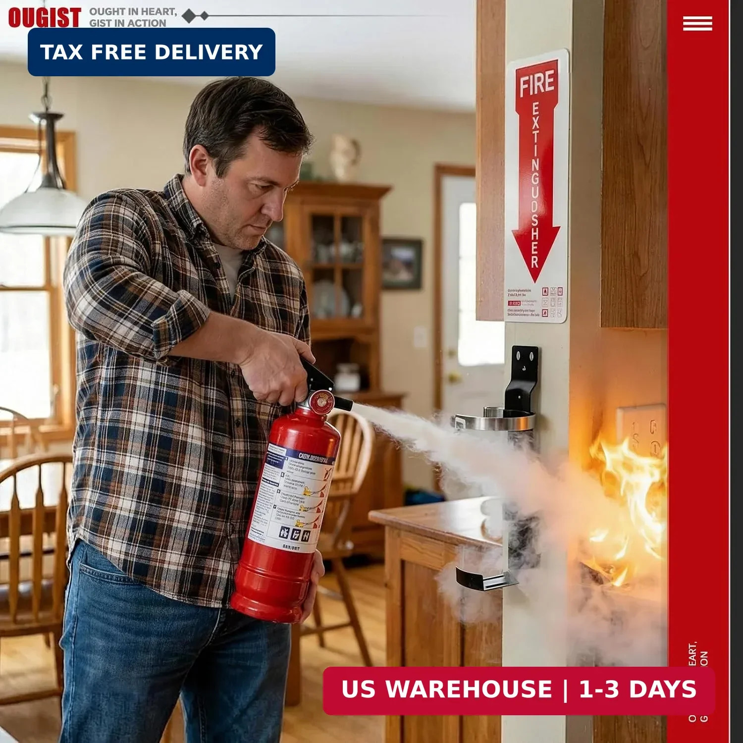 Ougist ABC Fire Extinguisher with Home Wall mount Bracket, Quick-Release Handle,