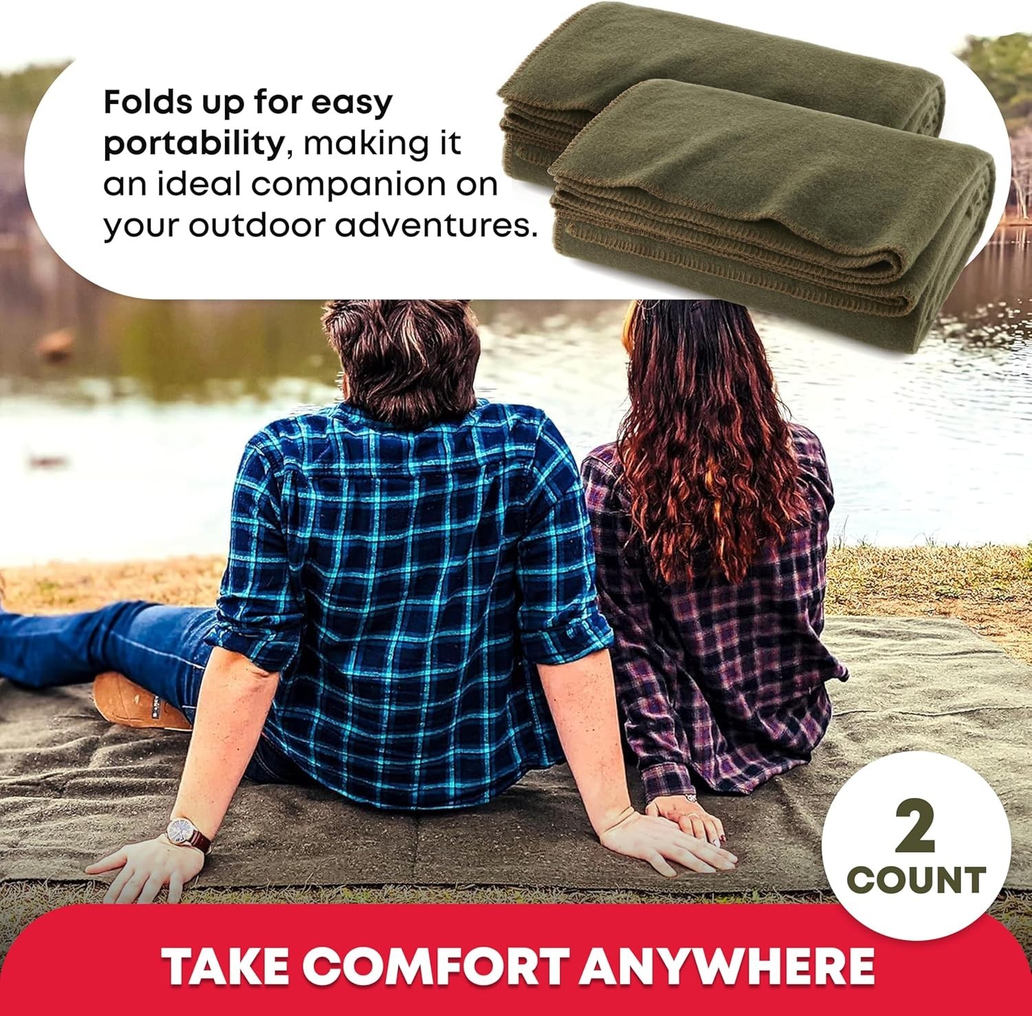 Military-Style Warm Olive Green Blanket 66″ x 90″ – Ideal for Camping & Travel