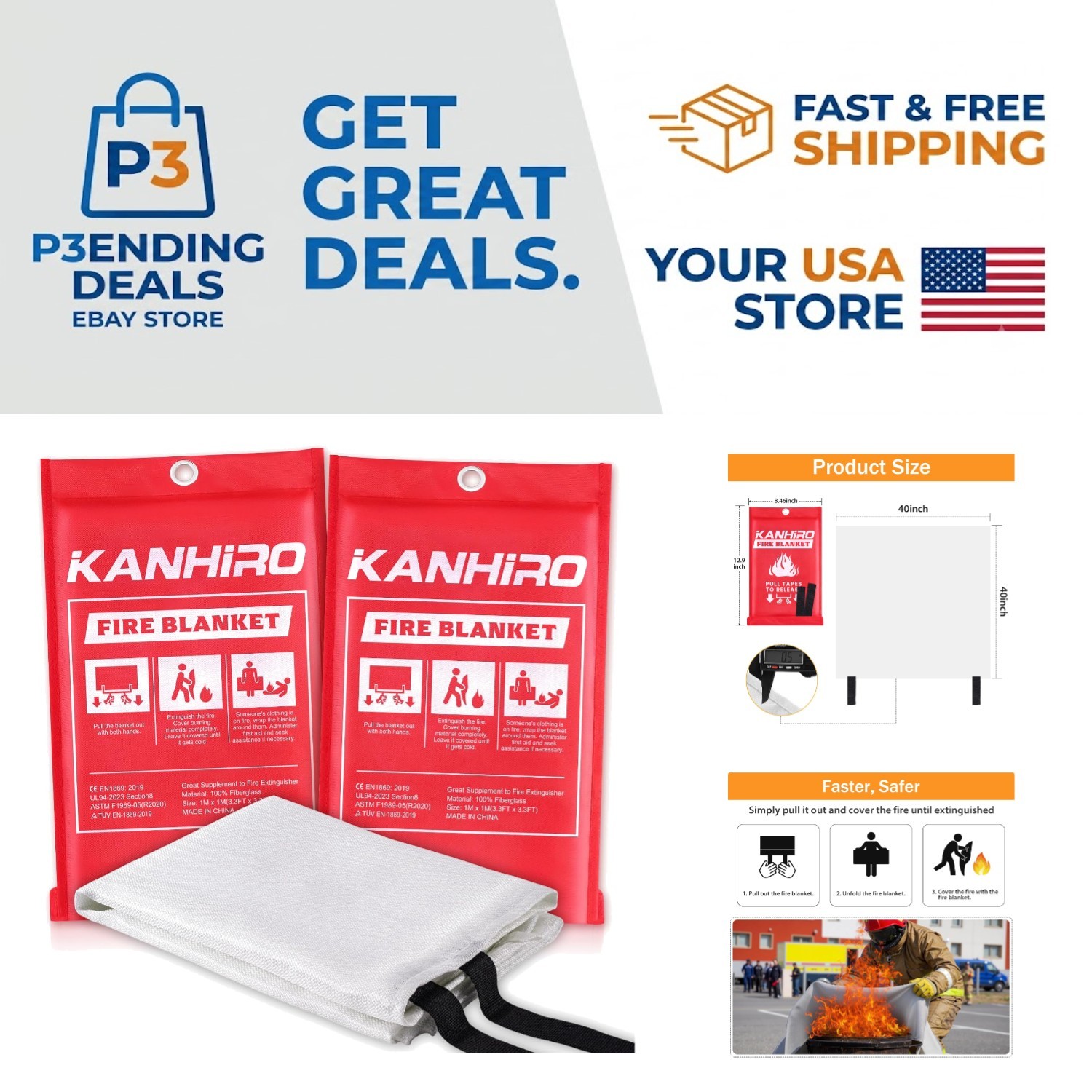 Lightweight Fire Suppression Blanket – Waterproof 39×39 in, Perfect for Home