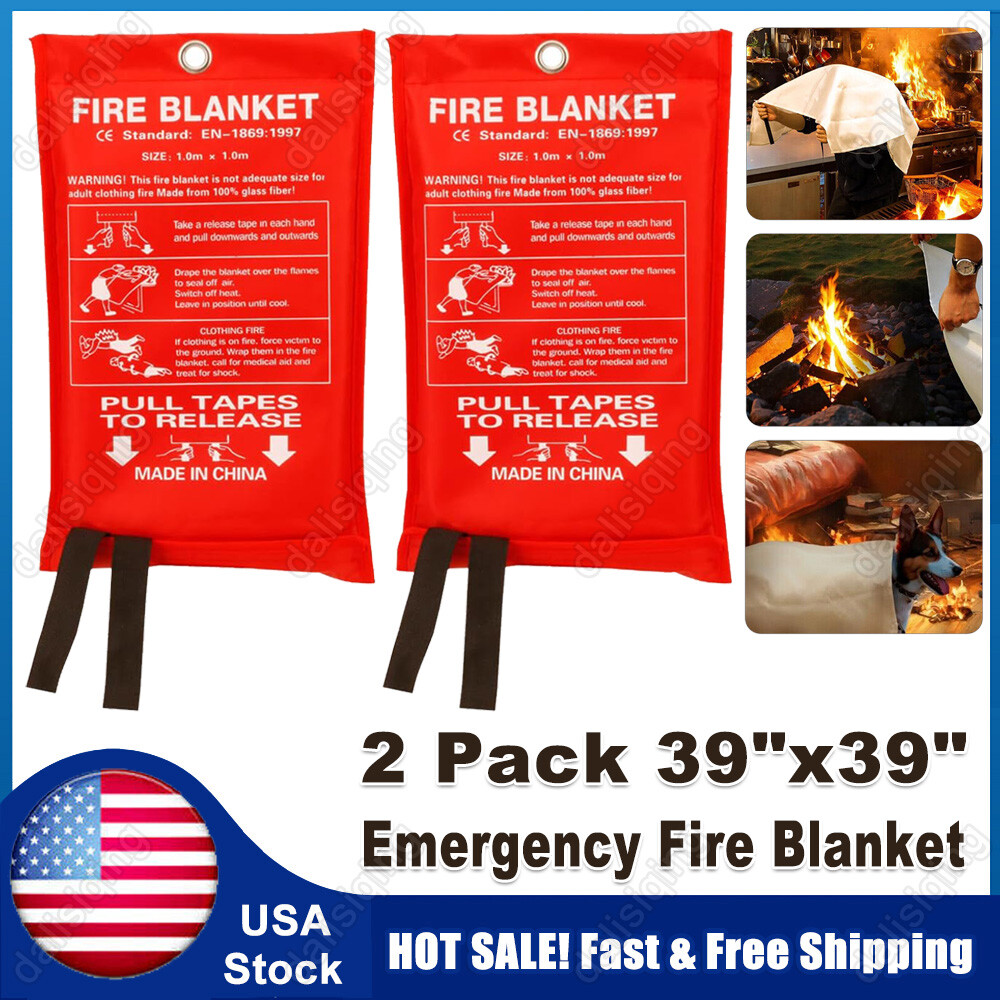 2 Pack Large Fire Blanket Fiberglass Emergency Home Retardant Prepared 39”x39”