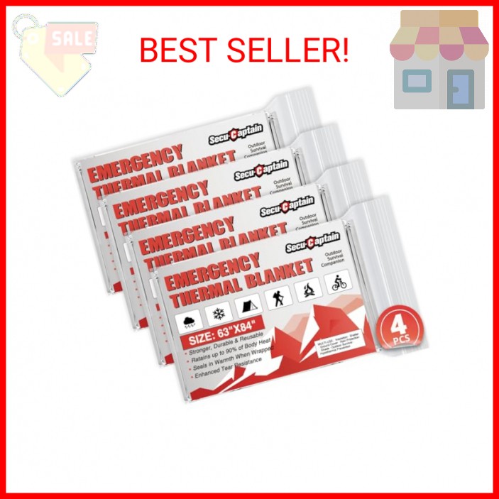 SecuCaptain Survival Emergency Thermal Blankets: Extra Large 84” x63” Space Myla