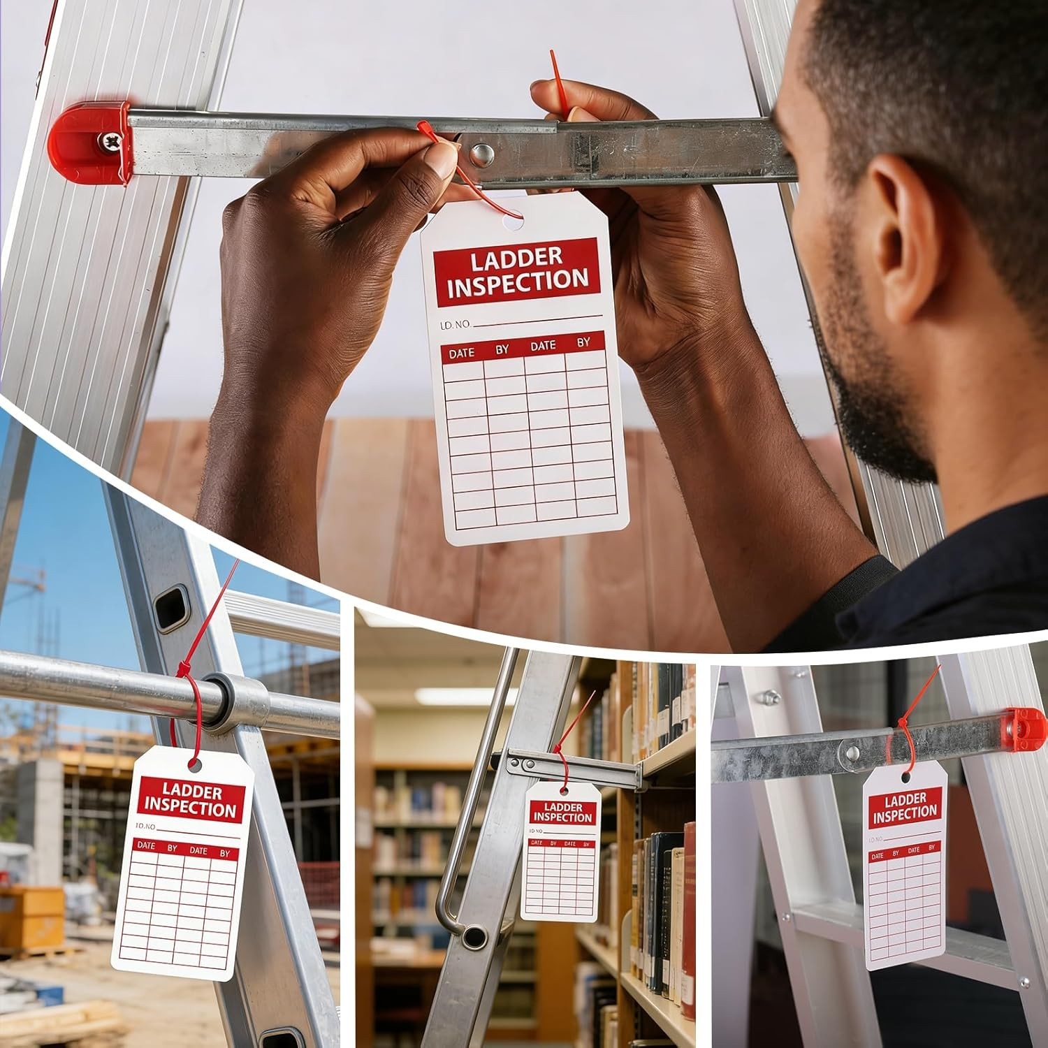 90 Sets Ladder Safety Inspection Tags with Adjustable Zip Ties 5.51 X 3 Inch Acc