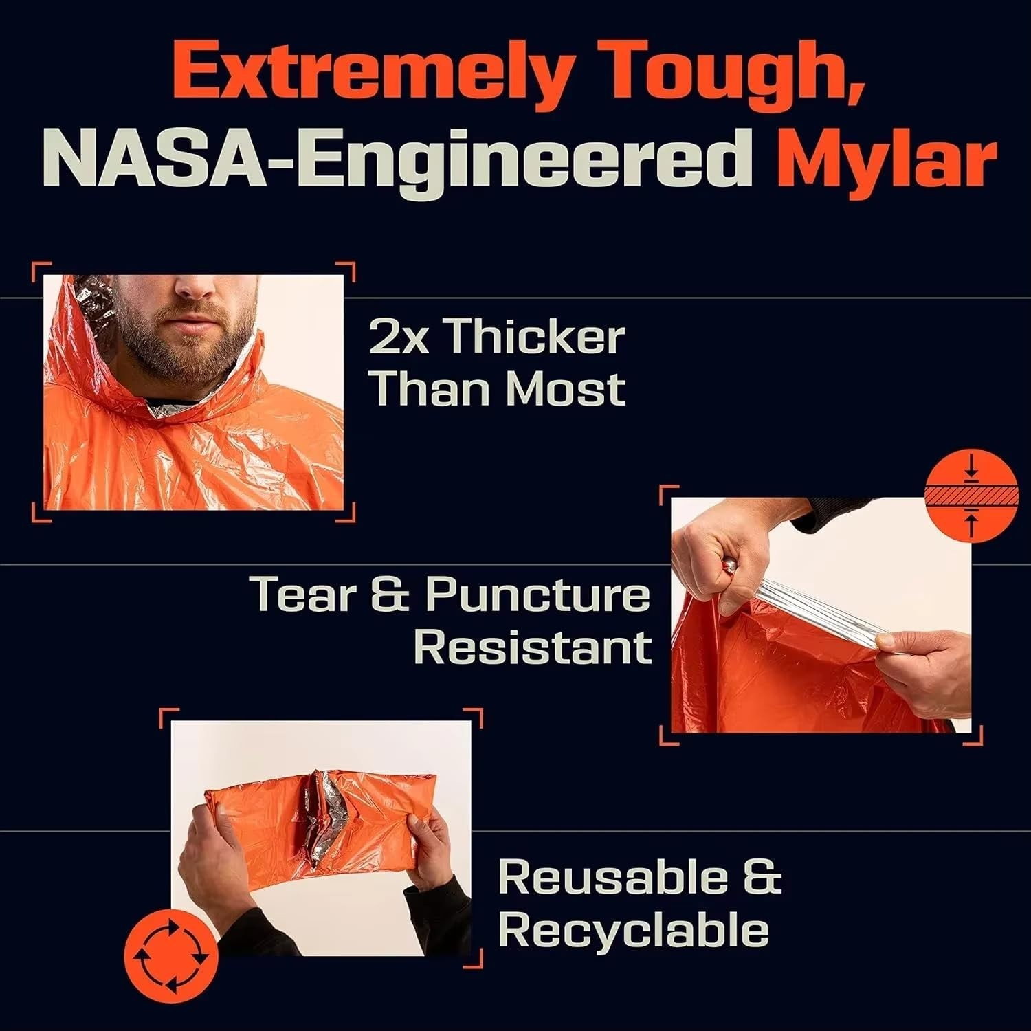 Emergency Poncho with Mylar Blanket Liner for Survival Gear, Waterproof, Wind…
