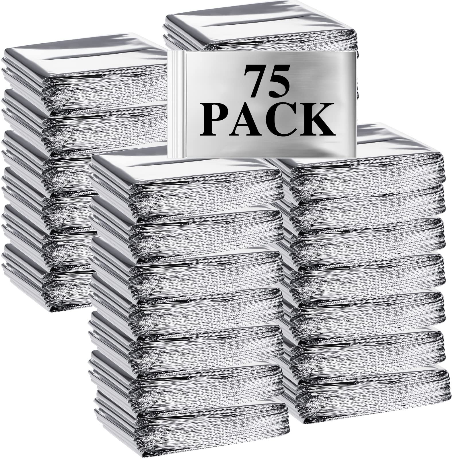 75 Pack Emergency Foil Thermal Blankets – Silver Foil Survival Blanket Space …