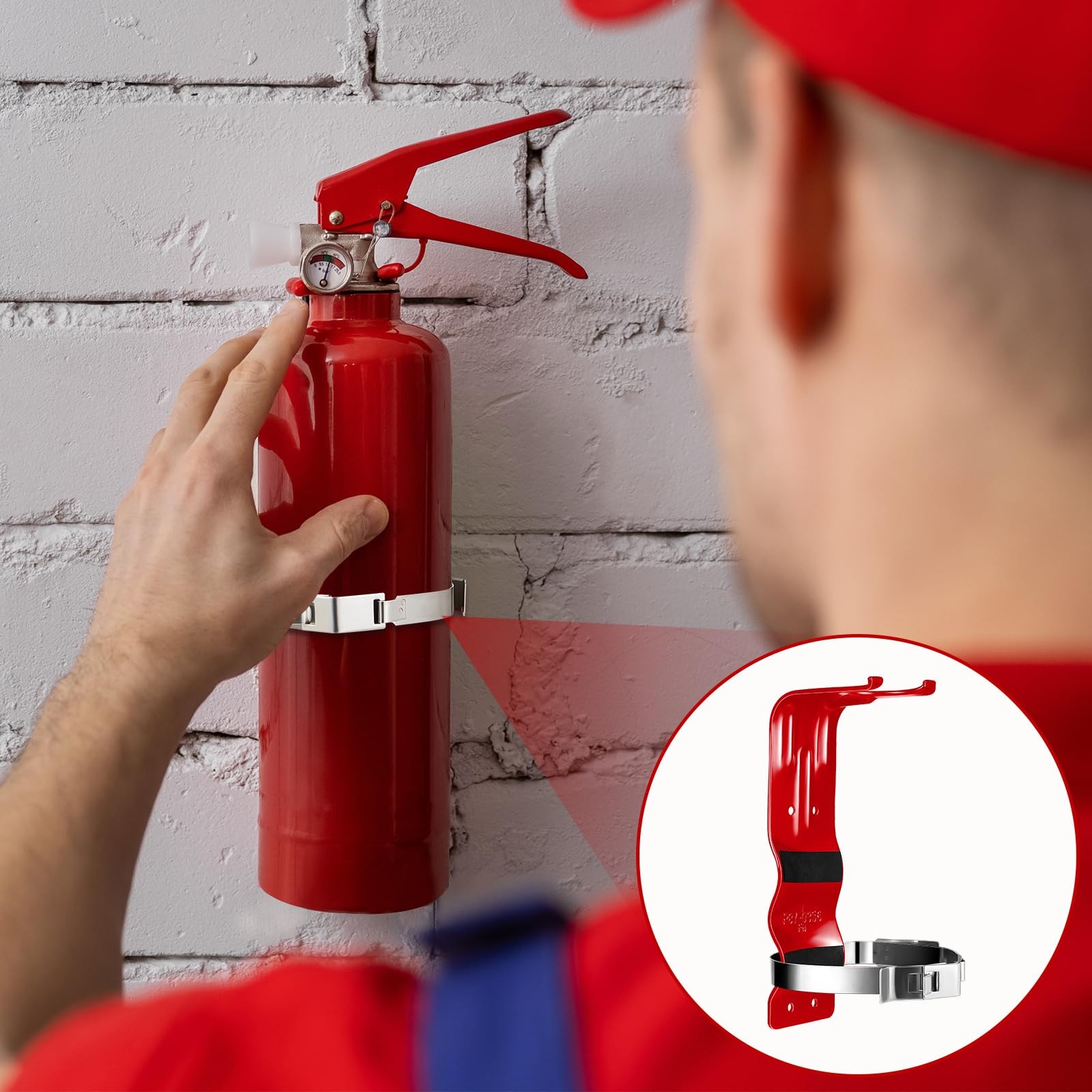 2 PCS Fire Extinguisher Bracket 5 lb Wall Mount Stainless Steel Holder Red