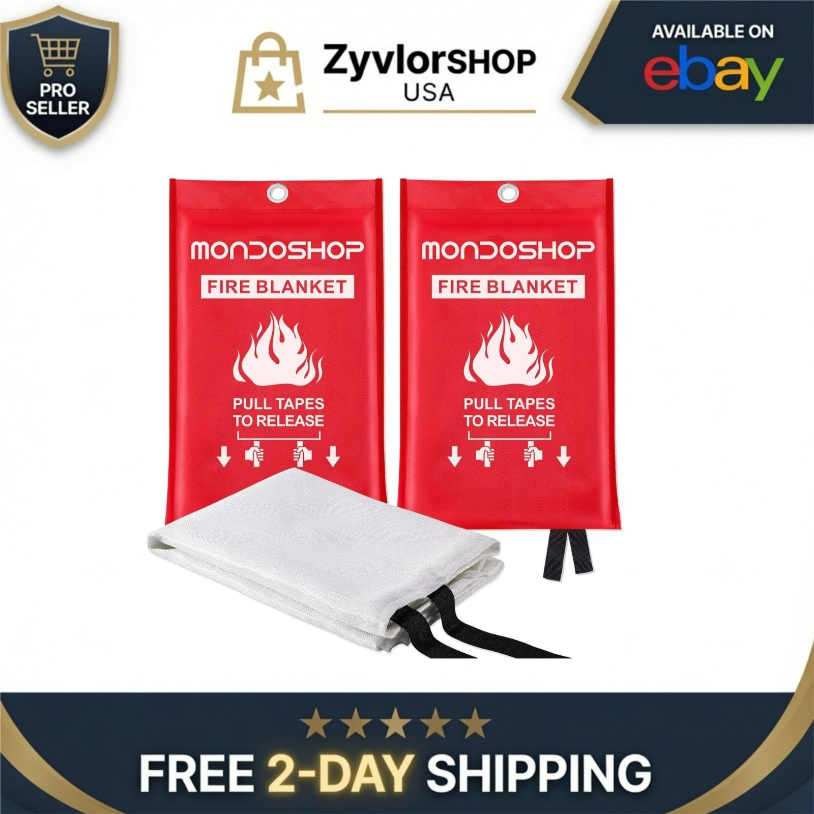 Mondoshop Fire Blanket Emergency Retardant for Home Kitchen Camping 2-Pack