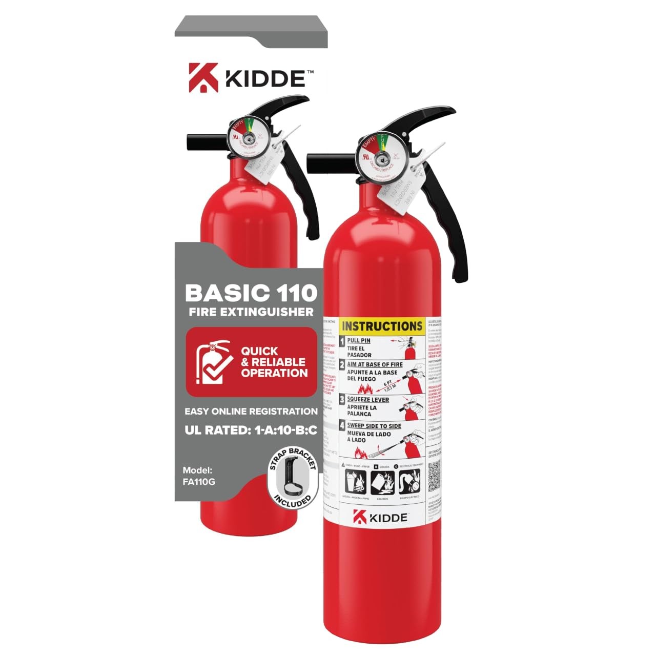1 Pack FA110G Multi Purpose Fire Extinguisher Wall Mount Home Office Dorm 1A10BC
