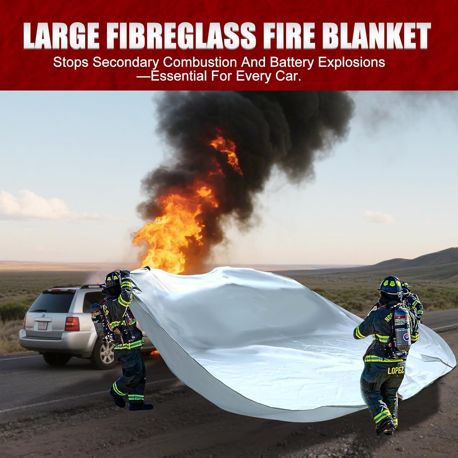 Large Fibreglass Vehicle Emergency Fire Blanket, Car Fire Suppression Blanket