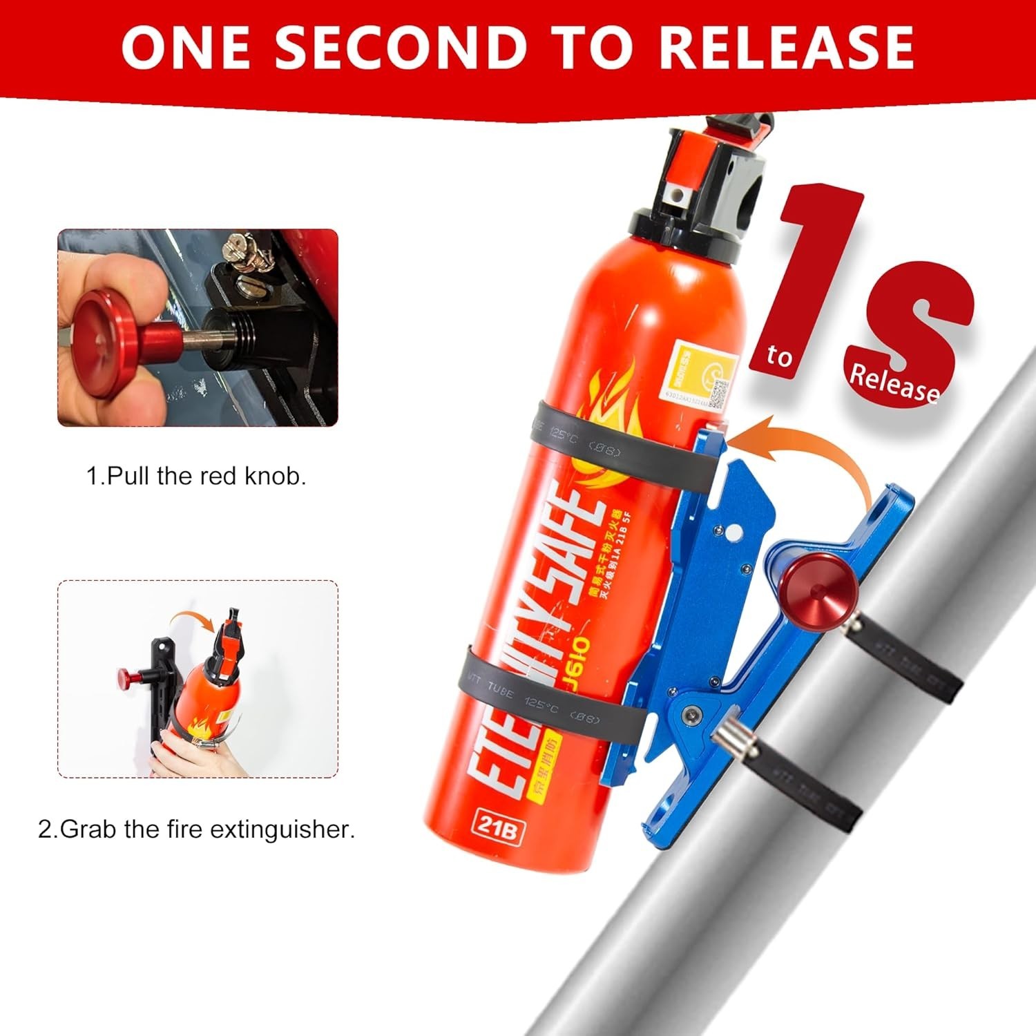 Quick Release Car Fire Extinguisher Mount – Blue Adjustable Aluminum Roll Bar…