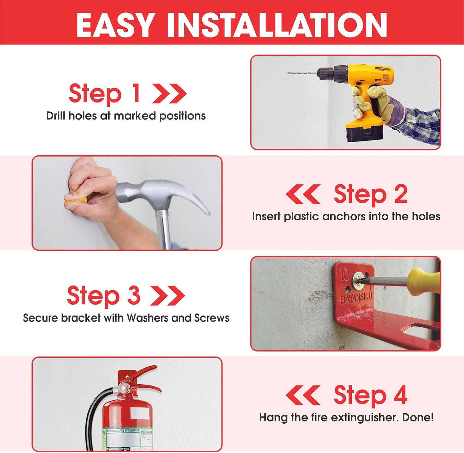 Fire Extinguisherl Mount Bracket – Wide Fork 1.0–1.4 Inch (35.5Mm), Fits Kidde /