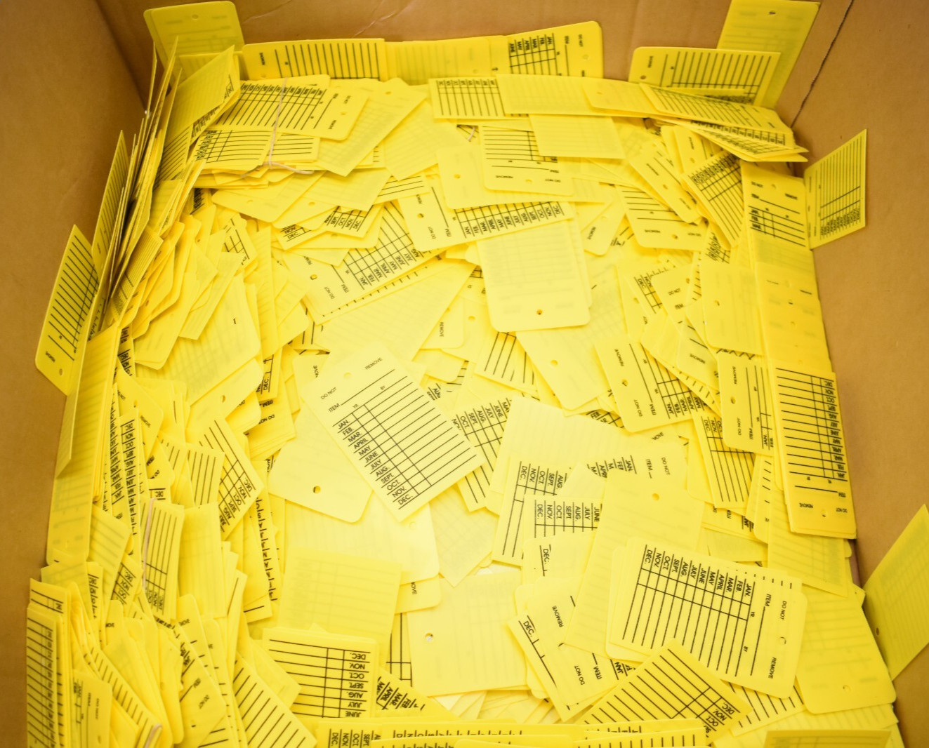Bulk Pack Yellow Fire Extinguisher Monthly Tags Plastic 4-1/4″ x 2-1/2″