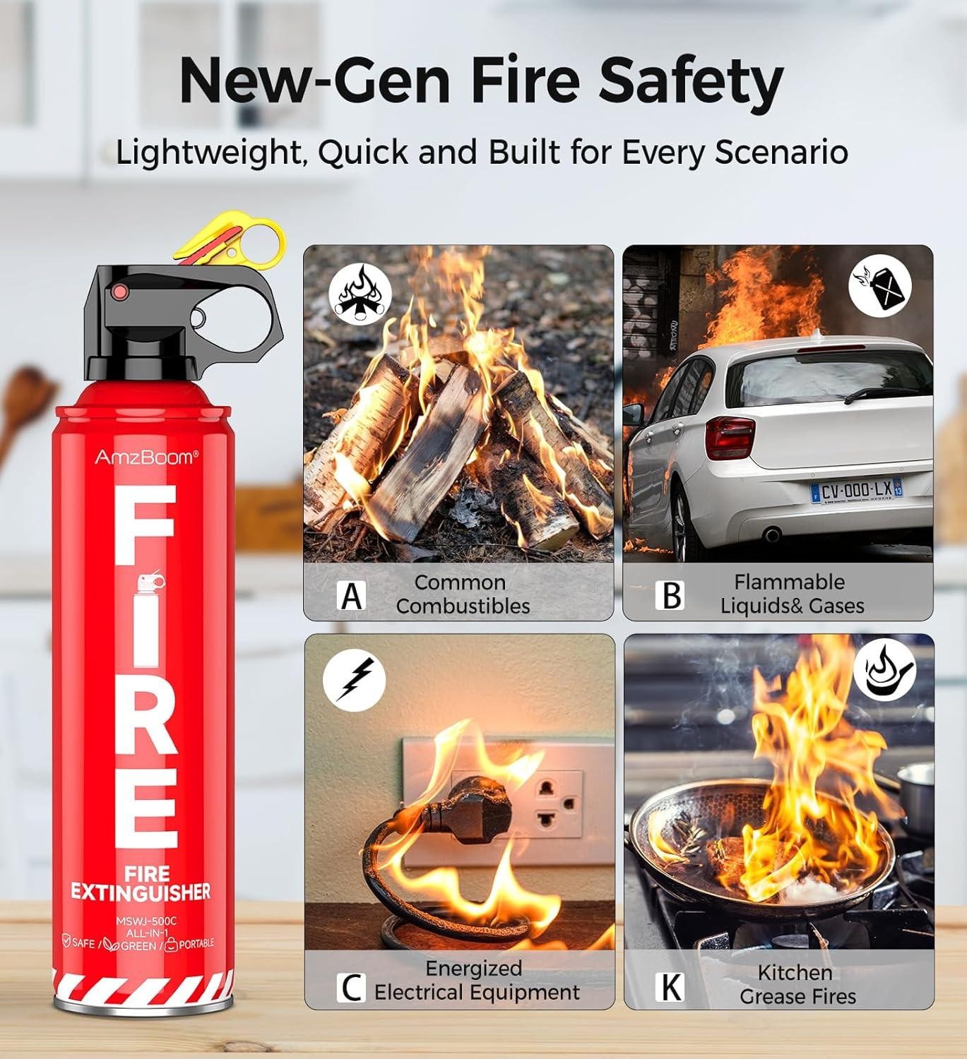 2-pack Fire Extinguisher for Home, Kitchen, Car, and Grill with Mounting Bracket
