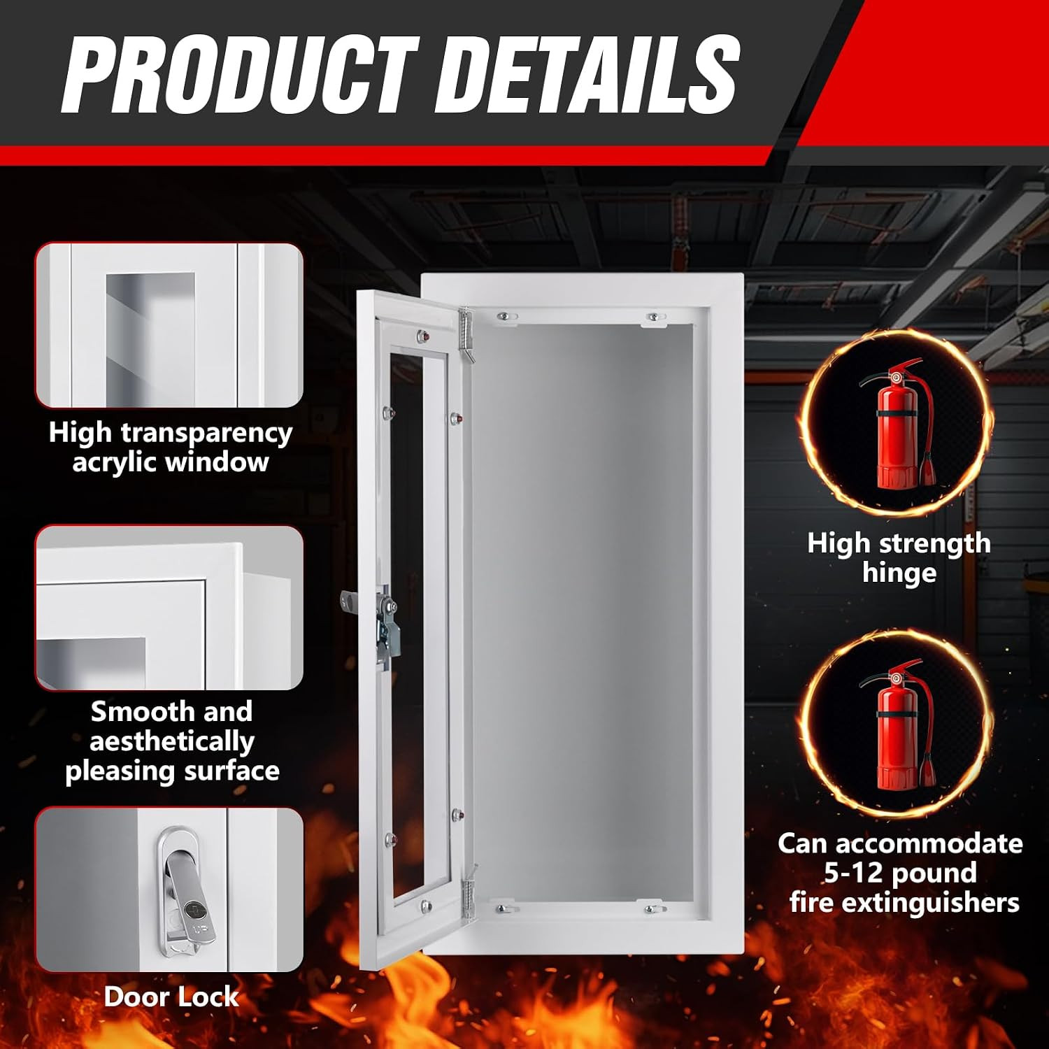 Semi Recessed Fire Extinguisher Cabinet for 5-12 Pounds Extinguisher, White Bake