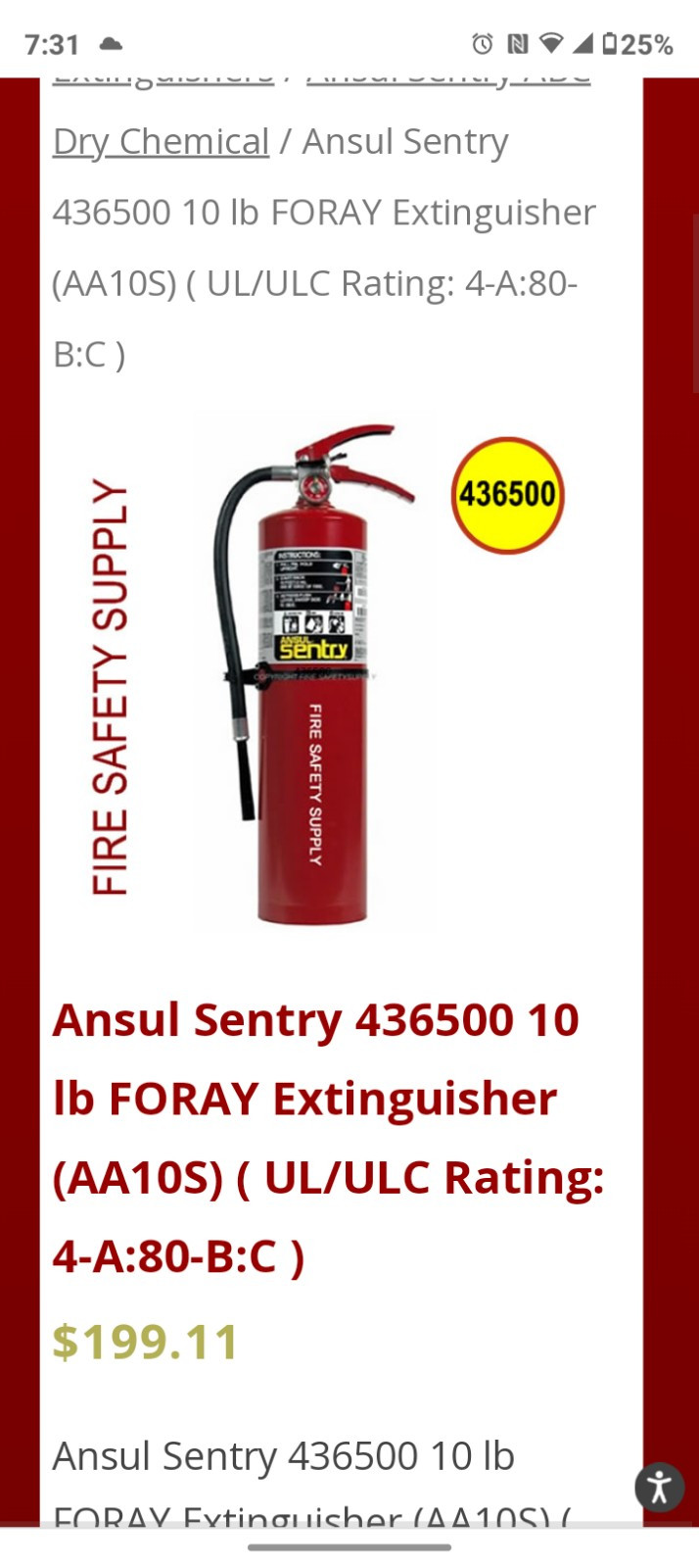 SENTRY | ABC FIRE EXTINGUISHER | CLASS AA10S