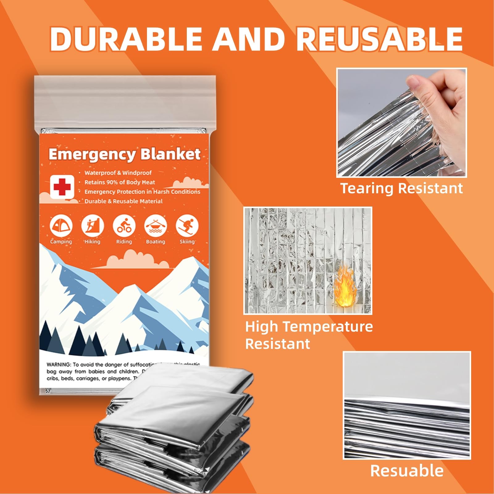 Emergency Thermal Blanket 10 Pack Survival Mylar Foil Body Warmer 84 x 52