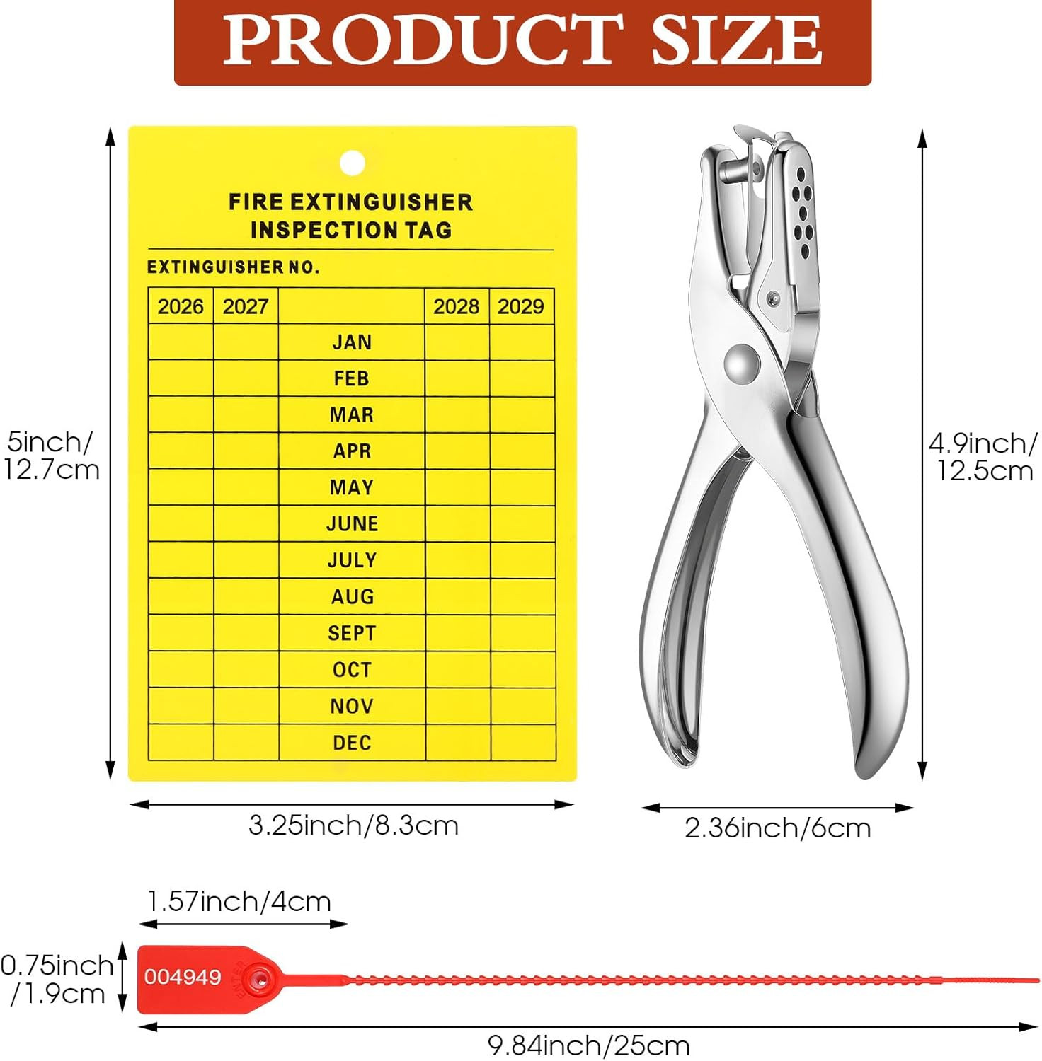 101 Pieces Monthly Fire Extinguisher Inspection Tags 2026 to 2029 Plastic Mainte