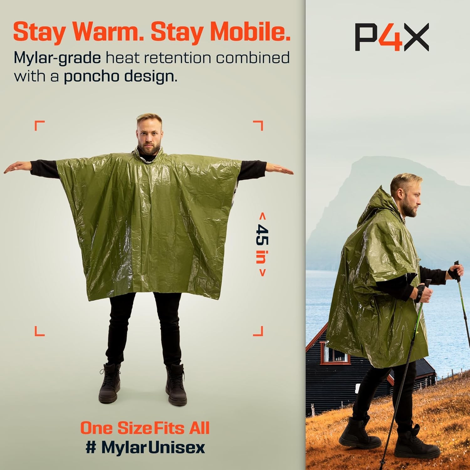 Emergency Poncho with Mylar Blanket Liner – Heavy Duty, Waterproof, Wind-Resi…