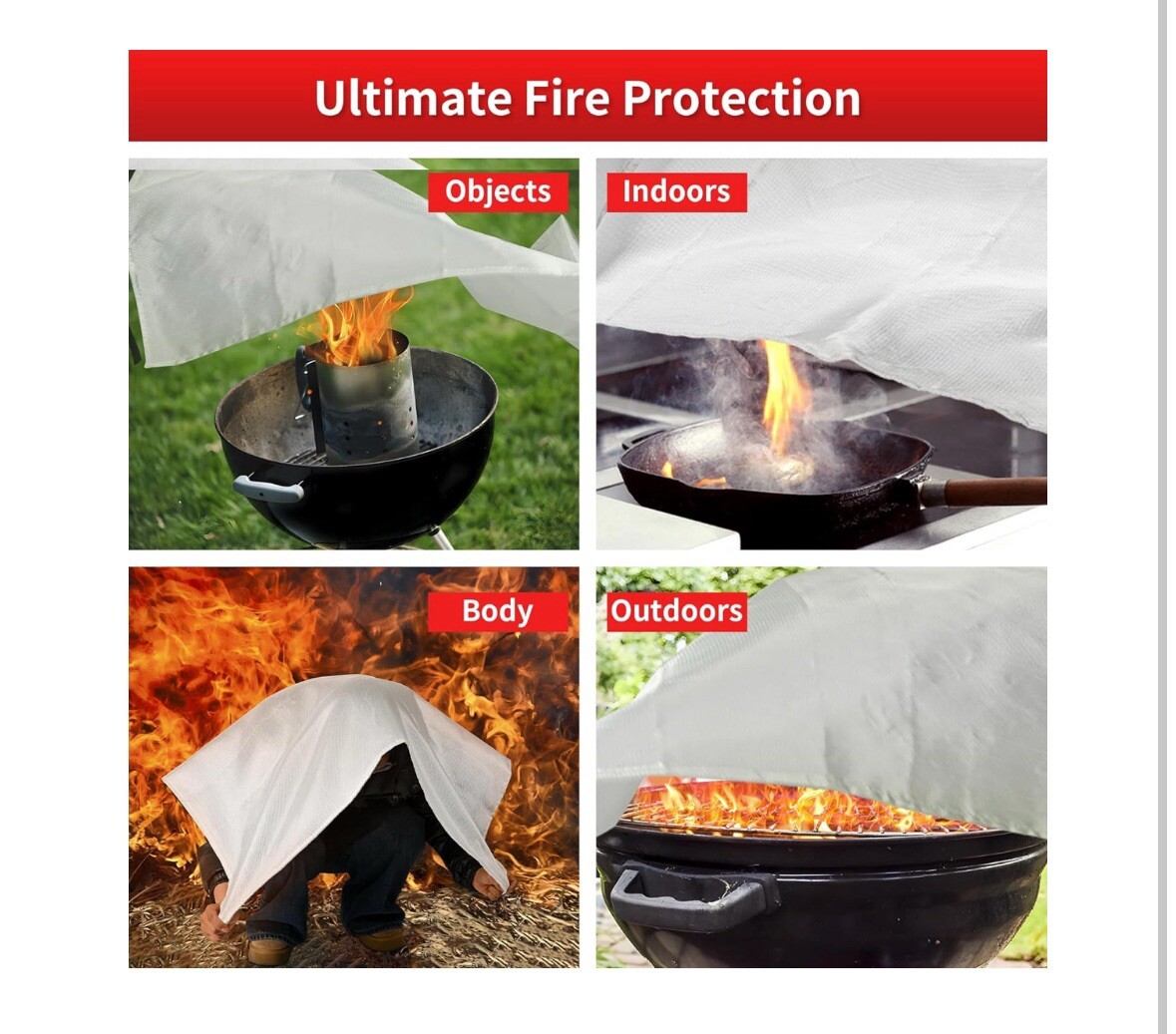 Fire Blanket for Home and Kitchen – Safety Fiberglass Emergency Fire 4 pack