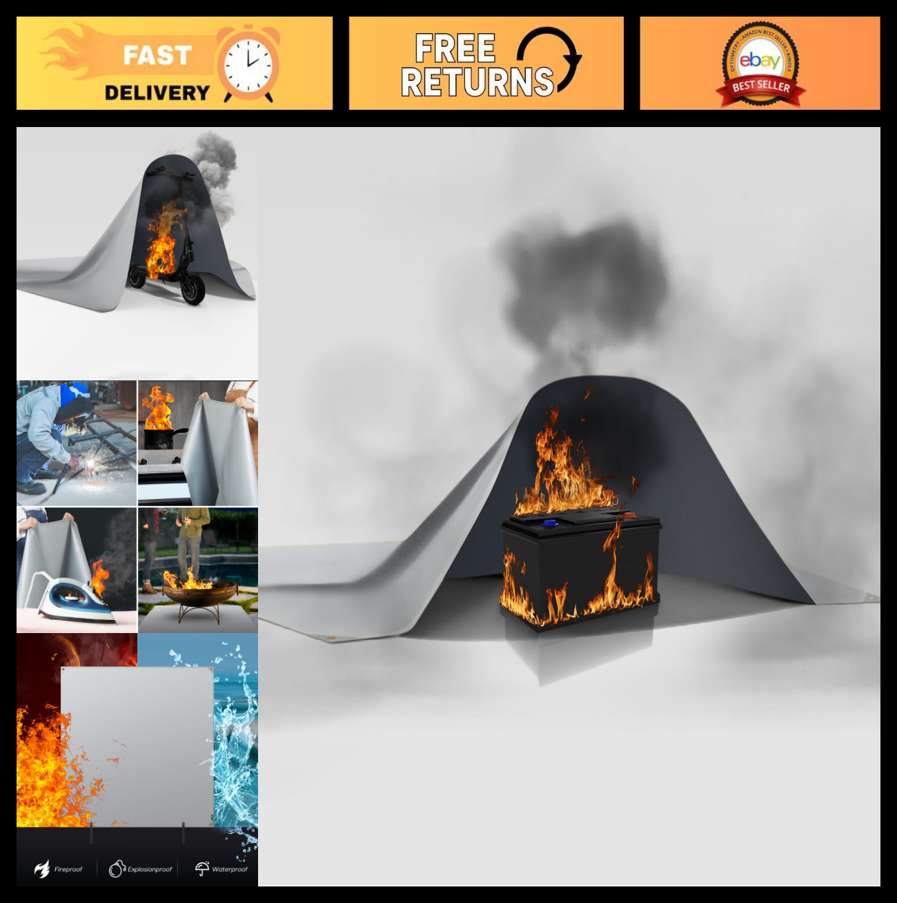 Fireproof Lithium Battery Cover – Fast & Easy Fire Extinguisher Blanket for E-Sc