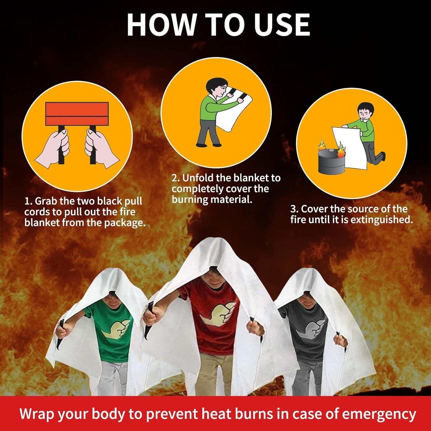 Emergency Fire Blanket for Home & Kitchen – High Heat Resistant Fire Suppress…