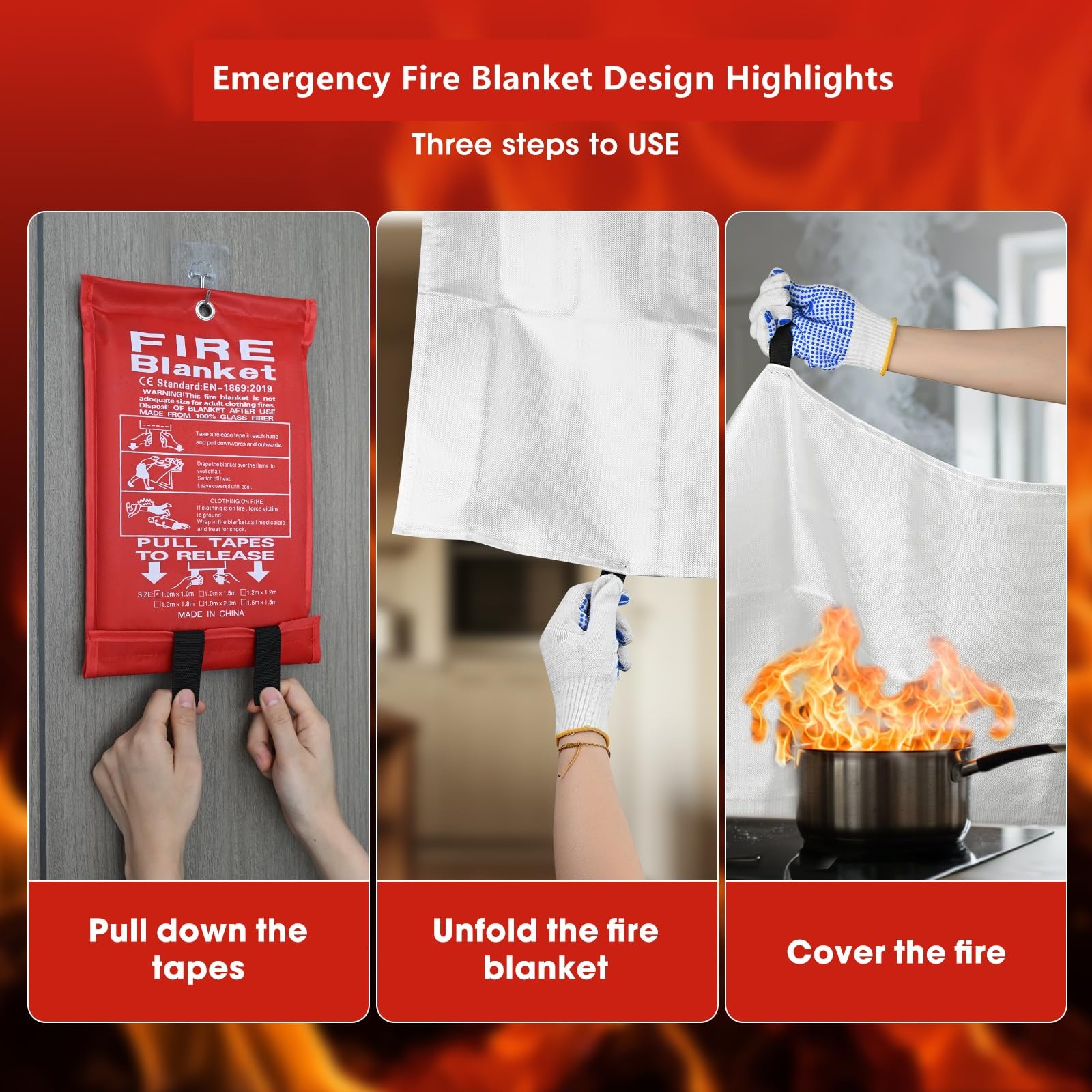 Fire Blanket Emergency Fiberglass Fire Suppression Cover for Home Camping
