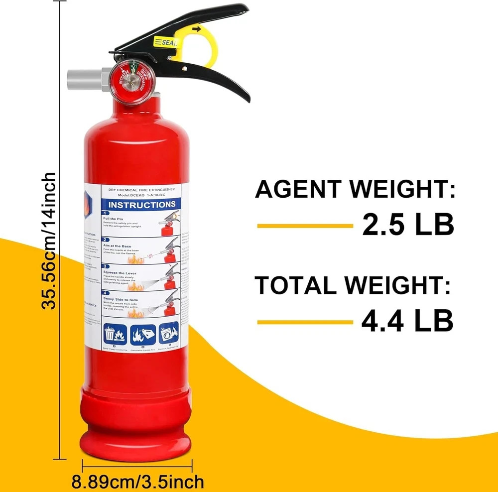 2 Pack ABC Dry Chemical Fire Extinguishers, 2.5 lb 1A:10B:C Rating for Home, Veh