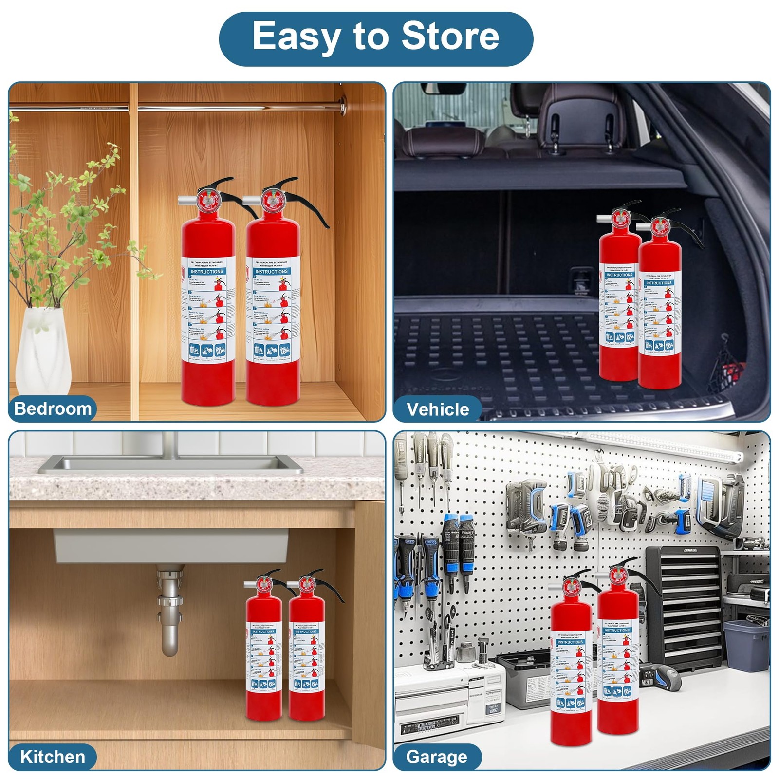 2 Pack ABC Dry Chemical Fire Extinguishers, 2.5 lb 1A:10B:C Rating for Home, Car