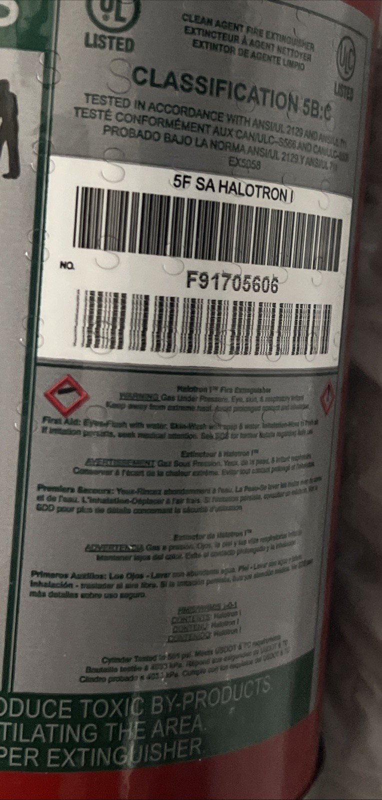 LAMBORGHINI OR FERRARI Fire Extinguisher Model 5F SA Halotron 1 5 lbs