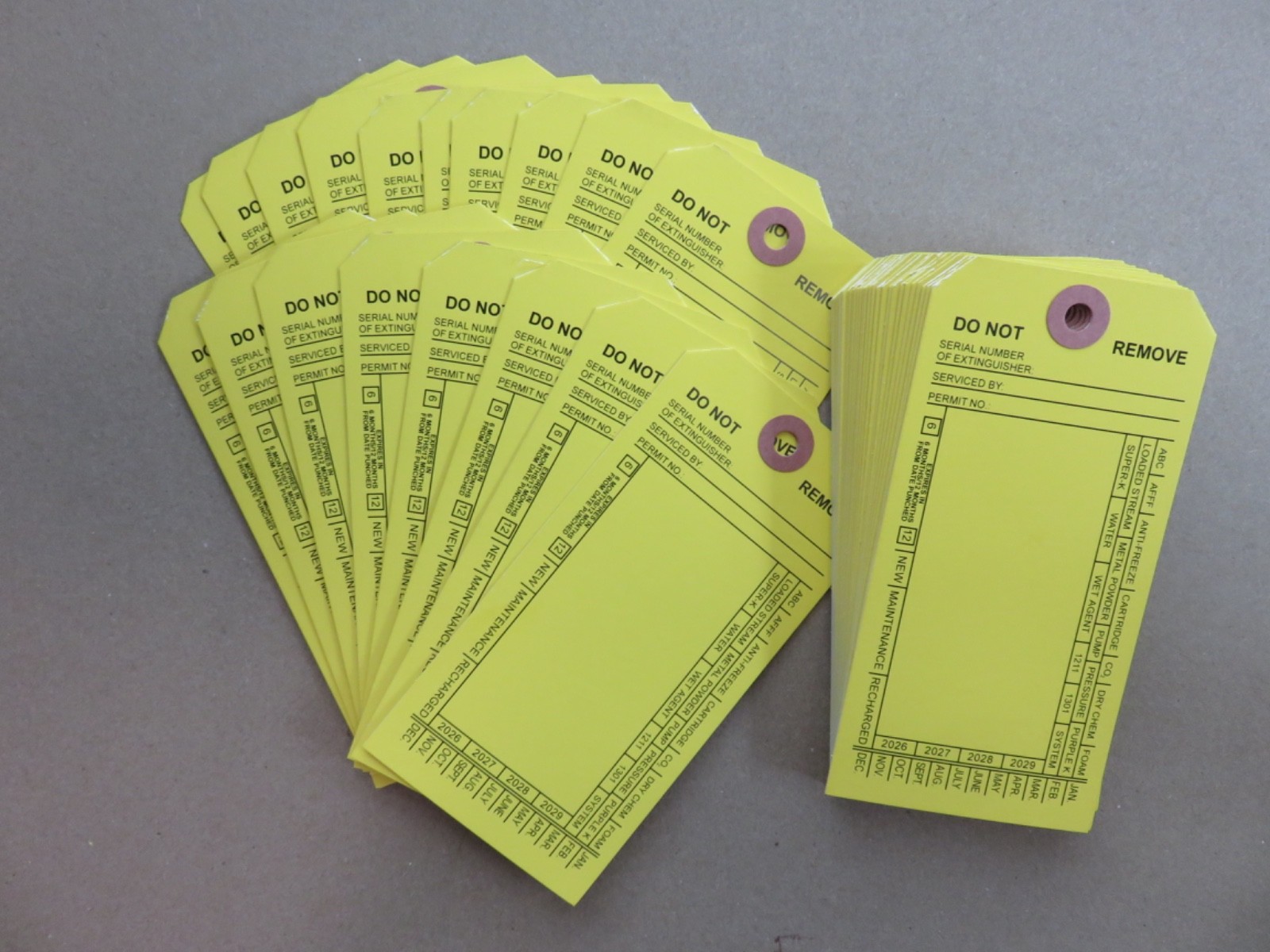 200-FIRE EXTINGUISHER 4-YEAR 2025-2028 INSPECTION Double Sided Tags 5 1/4 X 2 ½