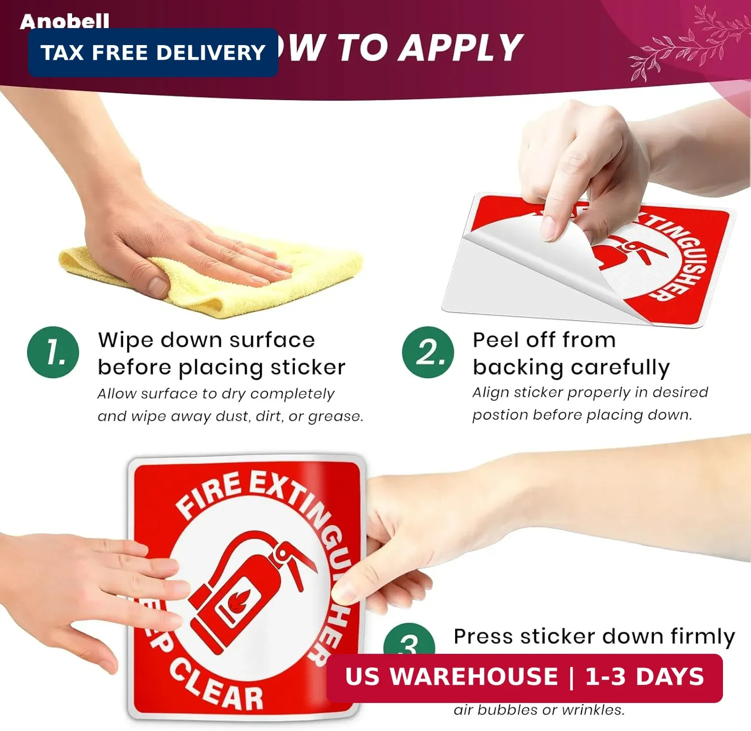 2 Pack Fire Extinguisher Keep Clear Do Not Block Floor Signs Red | Self-Adhesive