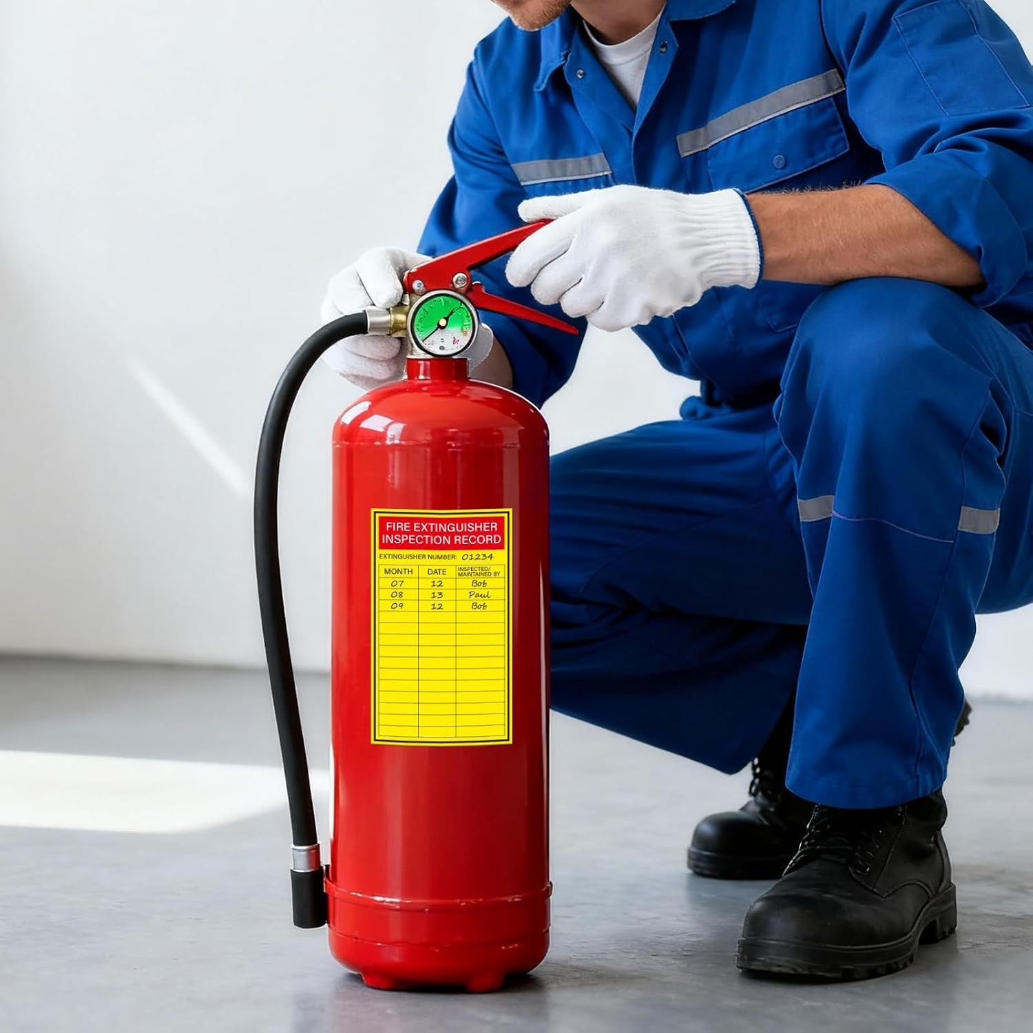 Fire Extinguisher Inspection Labels, 200 Pc, 5″ x 3″, Red Yellow, Matte