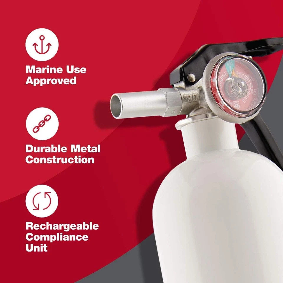 Fire Extinguisher for Car & Marine Use, UL RATED 10-B:C, AUTOMAR10 FE10GR, White
