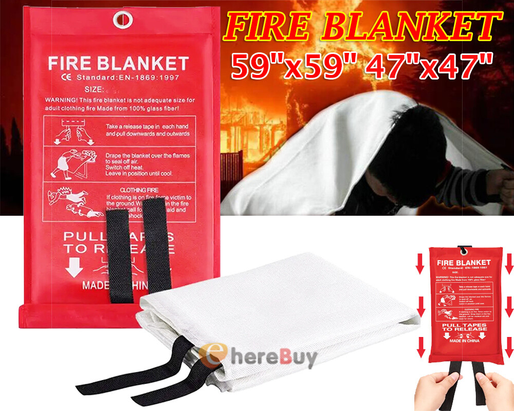 1/2X FIRE BLANKET Fiberglass Emergency Home Retardant Prepared 59”x59” 47″x47″