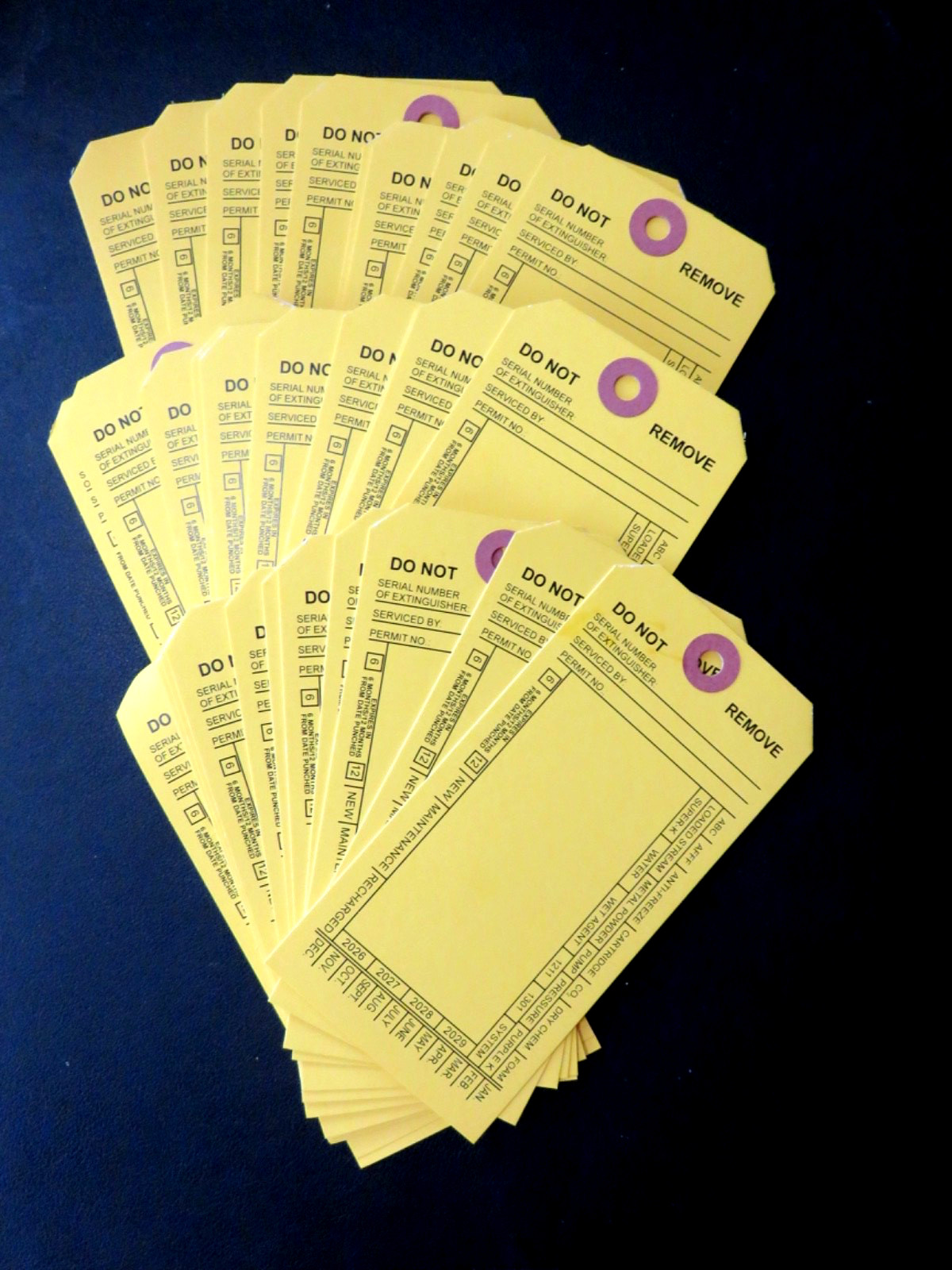 🔥🧯50 FIRE EXTINGUISHER DOUBLE SIDED INSPECTION TAGS 2023-2026 5 1/4 X 2 ½